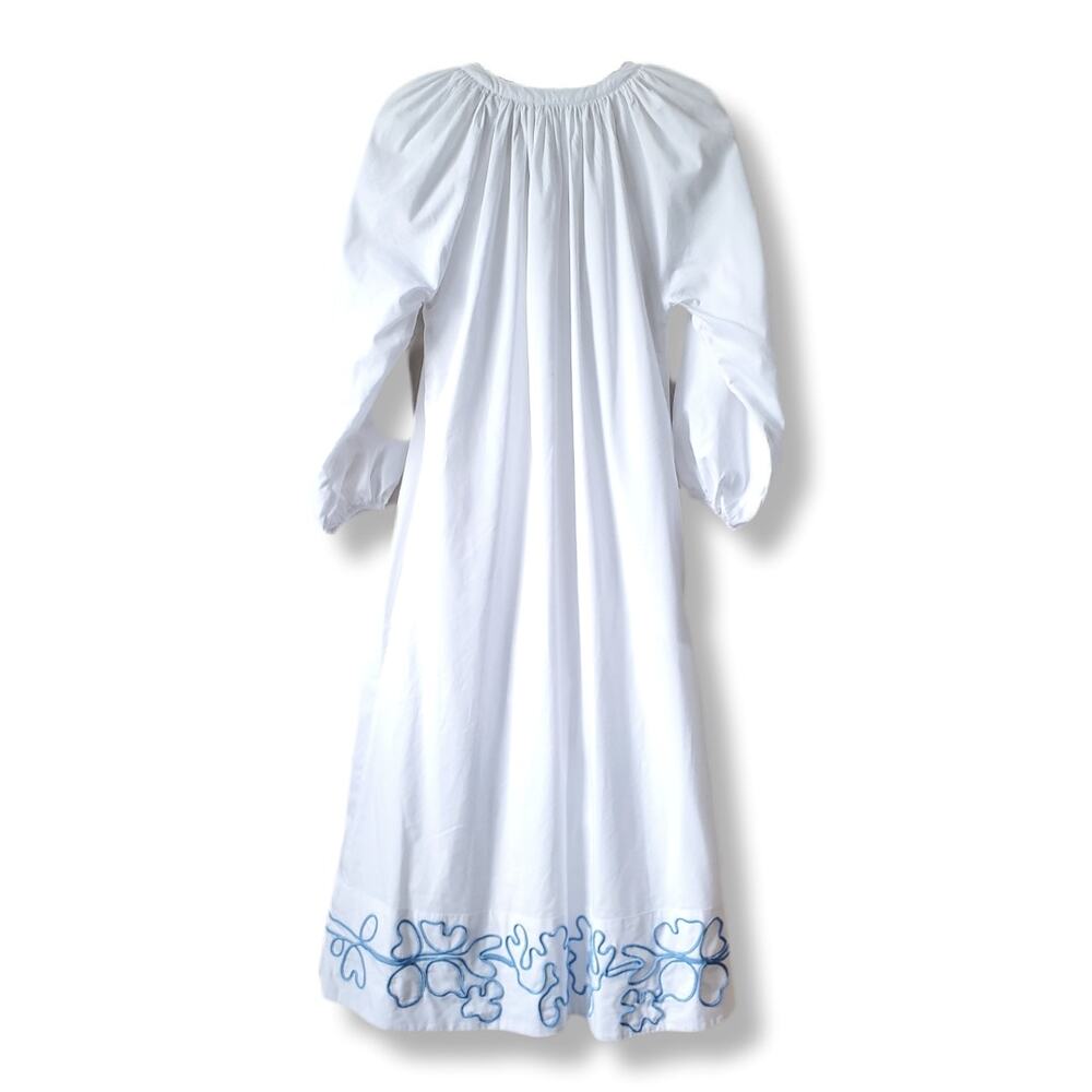 Lake Brunch Midi White Blue Cotton Dress XS Coastal Casual Resort Beach Flaw - Picture 7 of 10